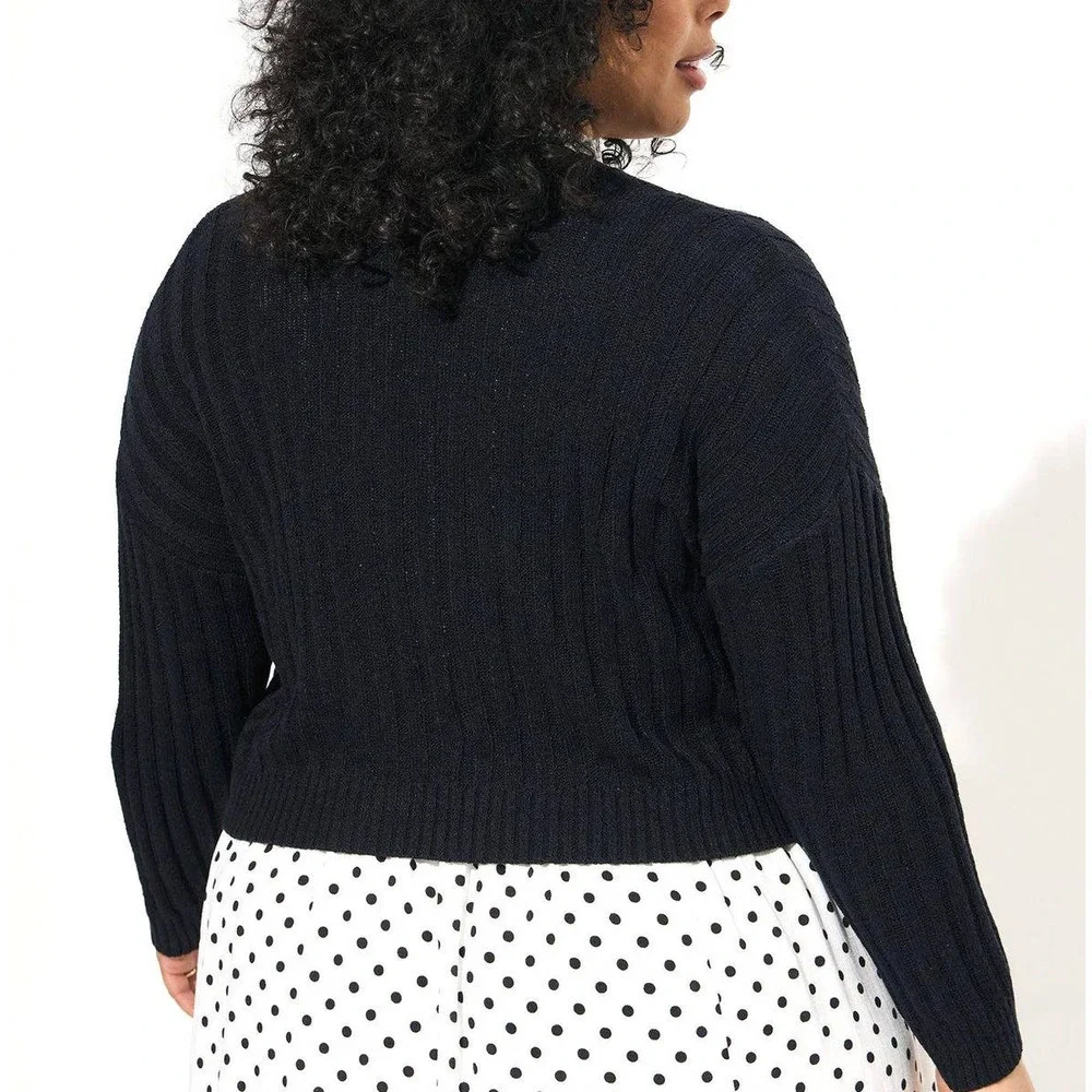 New Torrid 5 (5X 28) Black Cropped Open Front Ribbed‎ Cardigan Shrug Sweater